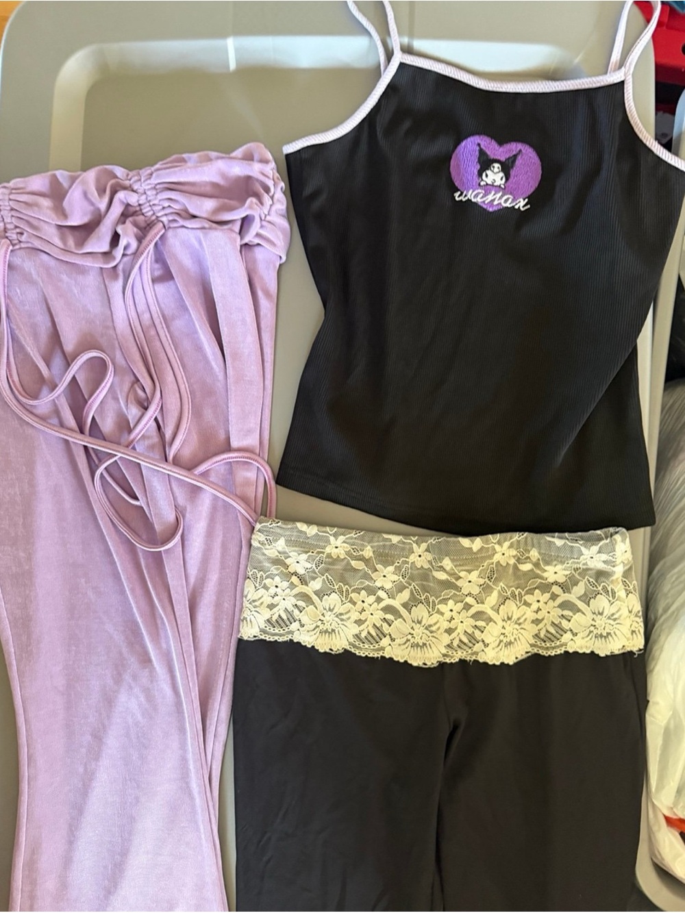 Sanrio Black Camisole with Lavender Trim and Heart Patch